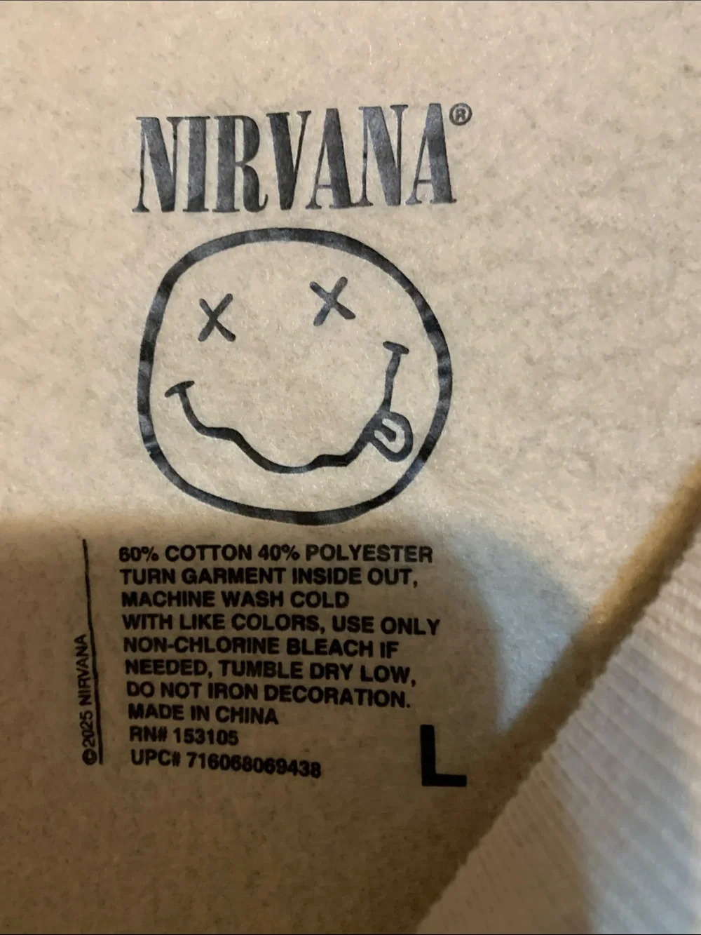 NIRVANA Taupe Graphic Crewneck Sweatshirt size large - Picture 2 of 3